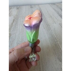 Vintage radko spring blossom tulip clip glass ornament flower glitter Xmas tree